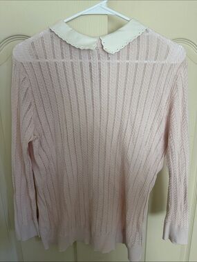 Ted Baker Pale Pink Knit Top with White Scalloped Collar